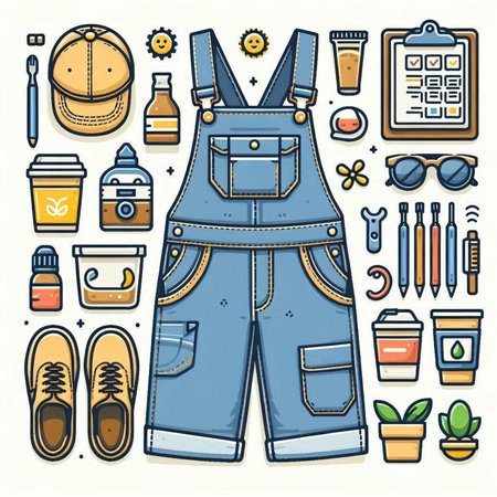 Set of doodle hipster clothes and accessories. Vector illustrationのイラスト素材