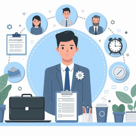 Businessman in the office. Business concept. Vector illustration in flat styleのイラスト素材