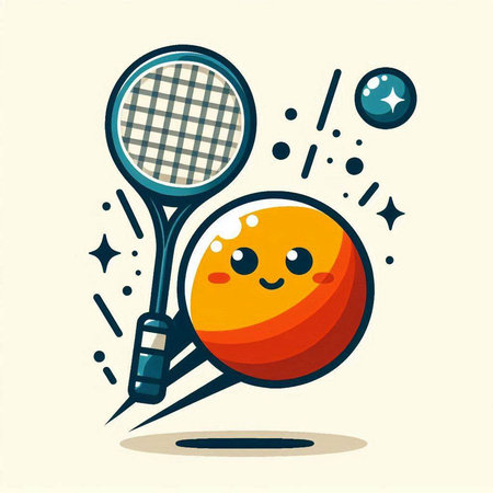 Cute tennis racket and ball. Vector illustration. Cartoon style.のイラスト素材
