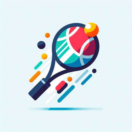 Tennis racket and ball icon. Vector illustration. Abstract background.のイラスト素材