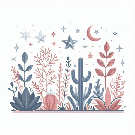 Cute hand drawn vector illustration with cactuses and succulentsのイラスト素材