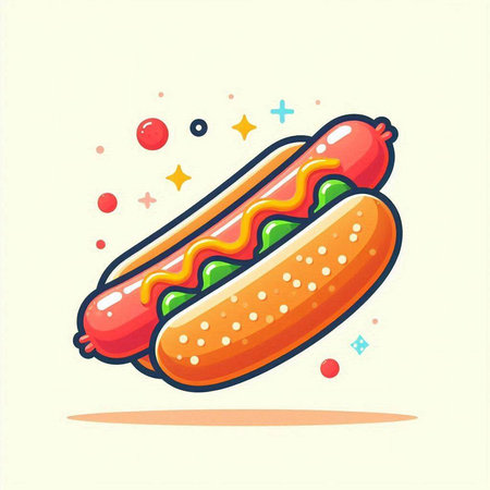 Hot dog with mustard and ketchup. Fast food. Vector illustrationのイラスト素材