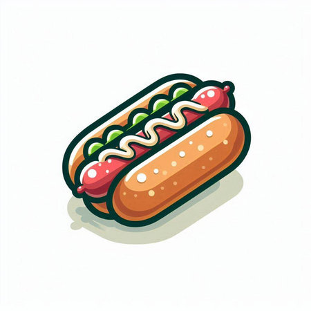 Hot dog vector illustration isolated on white background. Fast food icon.のイラスト素材