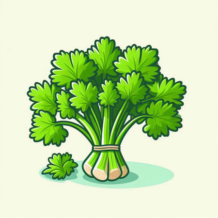 Bunch of fresh parsley on a light background. Vector illustrationのイラスト素材