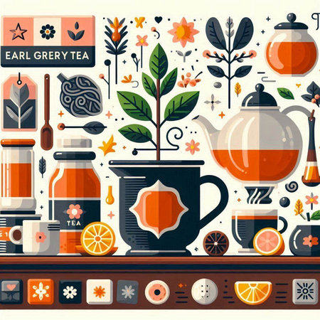 Tea time. Vector illustration in flat style. Teapot, cup, teacup, teapot, cup of tea.のイラスト素材