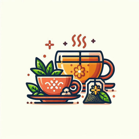 Cup of tea with teabag, herbal tea, vector illustrationのイラスト素材