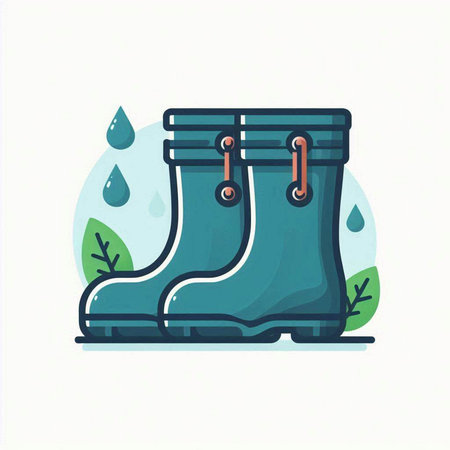 Rubber boots with rain drops. Vector illustration in flat style.のイラスト素材