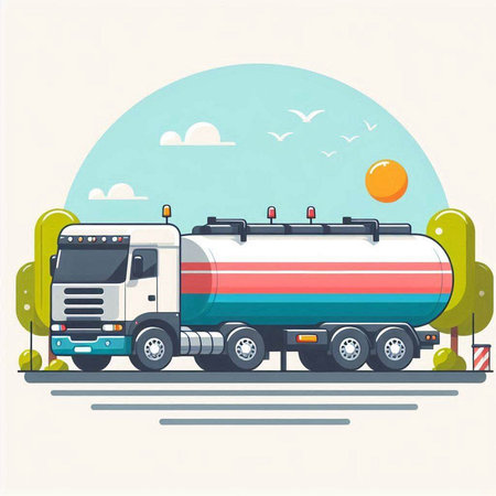 Tanker truck on the road. Vector illustration in flat style.のイラスト素材