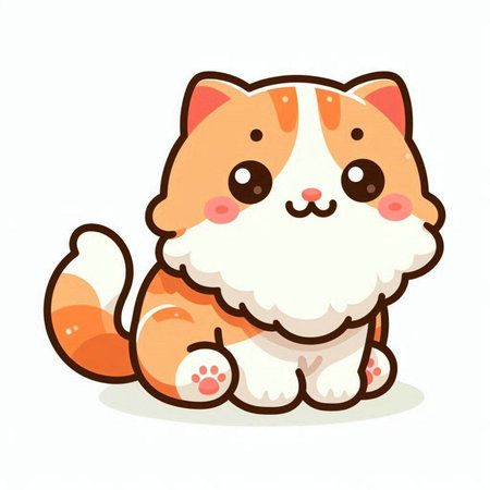 Cute cat sitting on white background. Cute cartoon character. Vector illustration.のイラスト素材