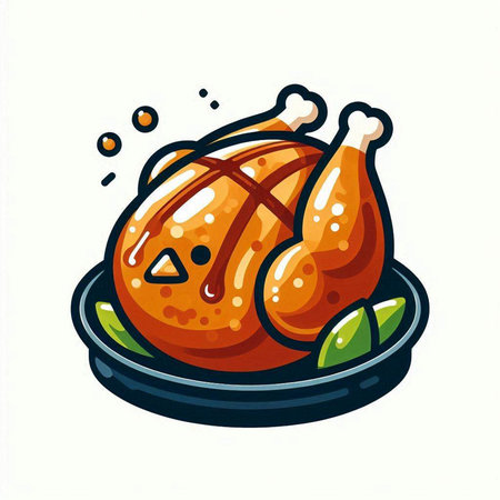 Illustration of a roasted turkey on a plate. Vector illustration.のイラスト素材