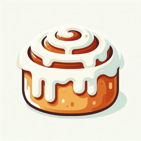 Cinnamon bun with sugar glaze. Vector illustration in cartoon style.のイラスト素材
