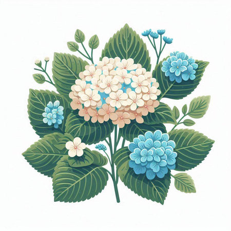 Illustration of hydrangea flowers on a white background.のイラスト素材