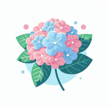 Hydrangea flower on a white background. Vector illustration in flat style.のイラスト素材