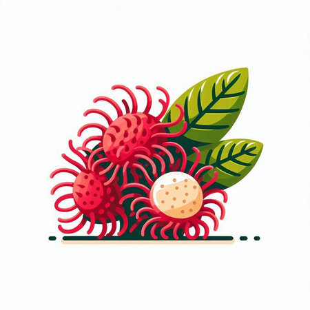 Rambutan fruit vector illustration isolated on white background. Rambutan icon. Rambutan iconのイラスト素材