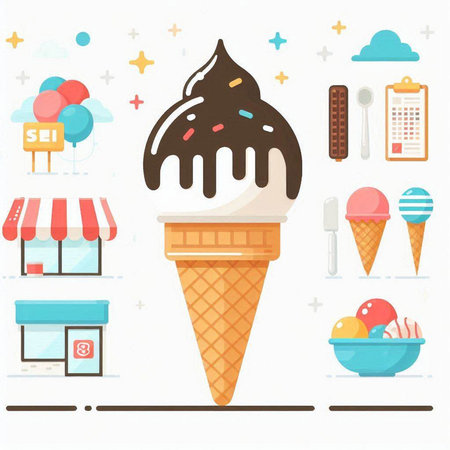 Ice cream vector illustration. Ice cream flat icons set. Ice cream vector illustrationのイラスト素材