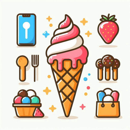 Ice cream icon set in flat design style. Ice cream vector illustration.のイラスト素材