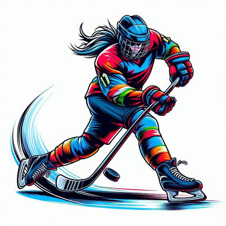 Ice hockey player with the stick. Vector illustration on white background.のイラスト素材