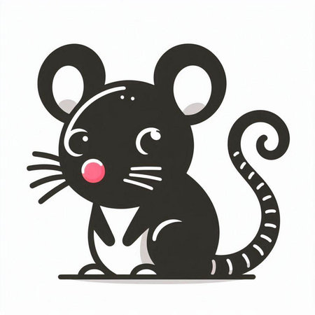 Cute black mouse isolated on white background. Hand drawn vector illustration.のイラスト素材