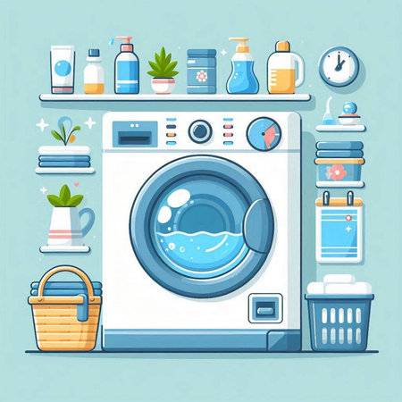 Washing machine. Flat vector illustration. Laundry room.のイラスト素材