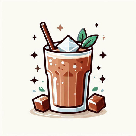 Coffee cup with ice cubes and mint leaves. Vector illustration.のイラスト素材