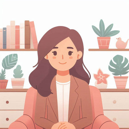 Business woman sitting in the office. Vector illustration in flat style.のイラスト素材
