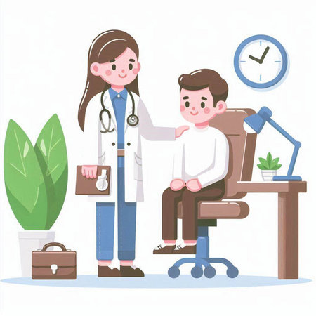 Doctor and patient in the office. Vector illustration in cartoon style.のイラスト素材