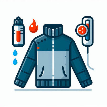Hiking jacket with a blood pressure monitor. Vector flat illustration.のイラスト素材