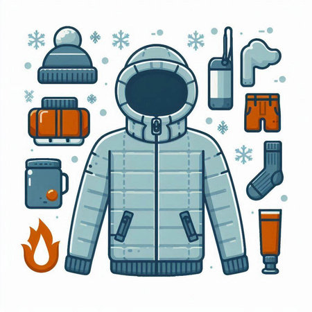 Winter clothing and accessories icons set. Vector illustration in cartoon style.のイラスト素材