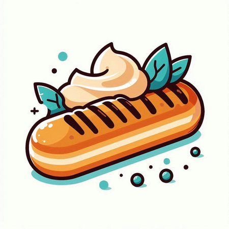 Illustration of a hot dog with cream on a white background.のイラスト素材