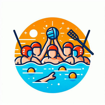 Water polo sport flat vector illustration. Water polo players in the water.のイラスト素材