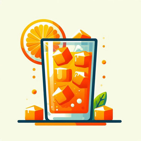 Cocktail with ice cubes and orange slice. Vector illustration.のイラスト素材