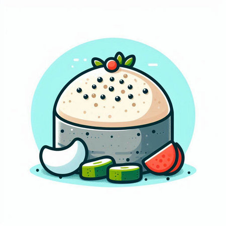 Illustration of a cute kawaii sushi on a white backgroundのイラスト素材