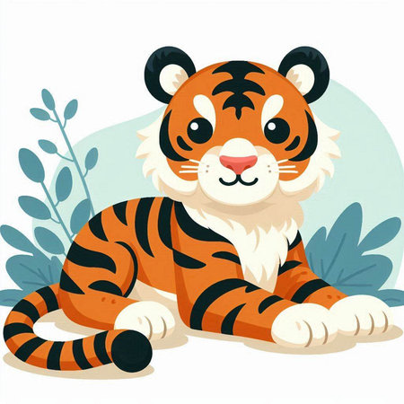 Cute tiger sitting on the ground. Vector illustration in cartoon style.のイラスト素材