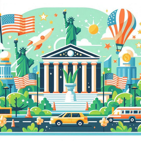 Travel to USA. United States of America. Vector illustration in flat styleのイラスト素材