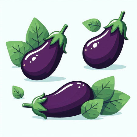 Eggplant with leaves. Vector illustration of a set of vegetables.のイラスト素材