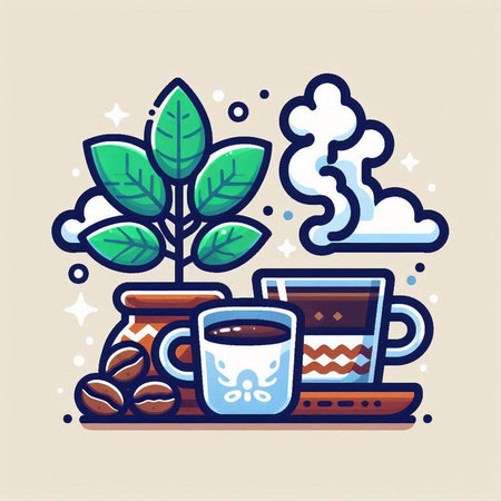 Coffee cup and coffee beans. Vector illustration in flat style.のイラスト素材