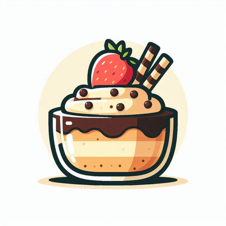 Cake with chocolate and strawberries in a bowl. Vector illustration.のイラスト素材