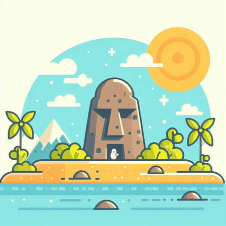 Mountain landscape with a stone house. Vector illustration in flat styleのイラスト素材