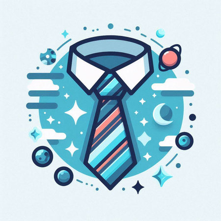 Vector illustration of a necktie in a circle with stars and the moon.のイラスト素材