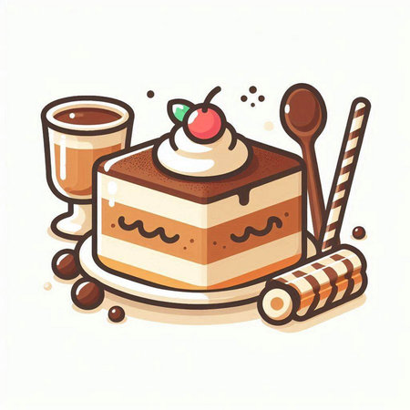 Coffee and cake on white background. Vector illustration in cartoon style.のイラスト素材