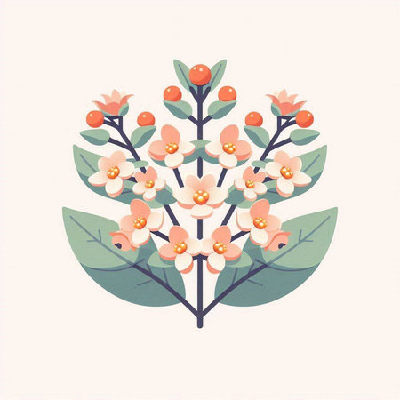 Flowers and leaves. Hand drawn vector illustration in retro style.のイラスト素材