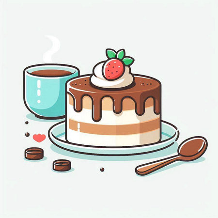 Cup of coffee with cake. Vector illustration in doodle style.のイラスト素材