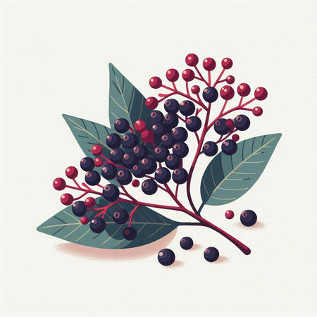 Branch of elderberry with berries and leaves. Vector illustration.のイラスト素材