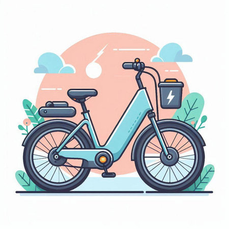 Vintage bicycle on the background of the landscape. Vector illustration.のイラスト素材