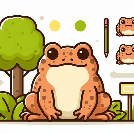 Cute frog in the park. Vector illustration. Cartoon character.のイラスト素材