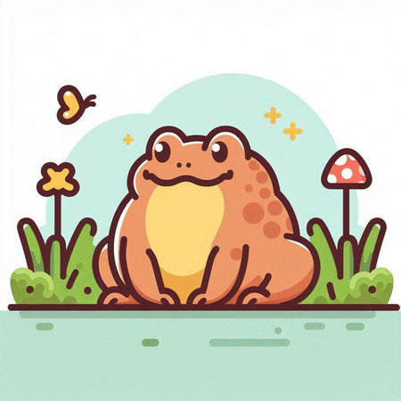 Frog sitting on the grass in the park. Vector illustration.のイラスト素材