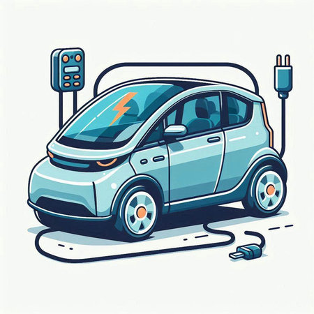 Electric car charging. Electric car. Vector illustration in cartoon style.のイラスト素材