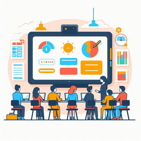 Flat design modern vector illustration concept of business training, presentation, seminar, training.のイラスト素材