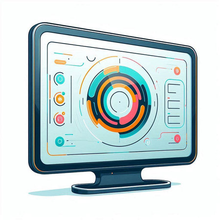 Illustration of a computer monitor with graphic elements. Vector illustration.のイラスト素材