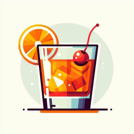 Cocktail with orange and cherry. Flat style vector illustration.のイラスト素材